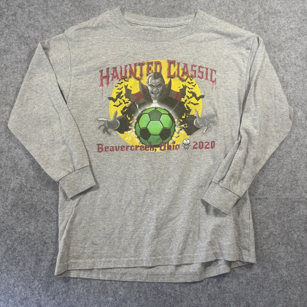 Haunted Classic 2020 Beavercreek Ohio Soccer Shirt Youth‎ L Gray Long Sleeve Tee